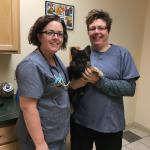 Trooper with his vet for his first puppy check up after David got him home.  